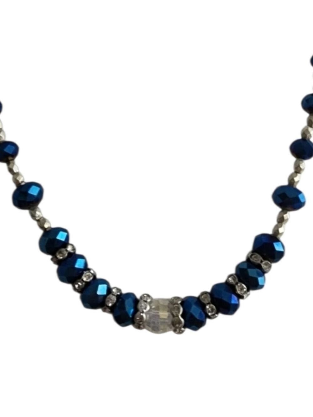 Iridescent Blue Glass Beaded Necklace